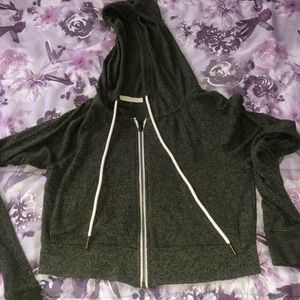 Cropped army green zip up hoodie